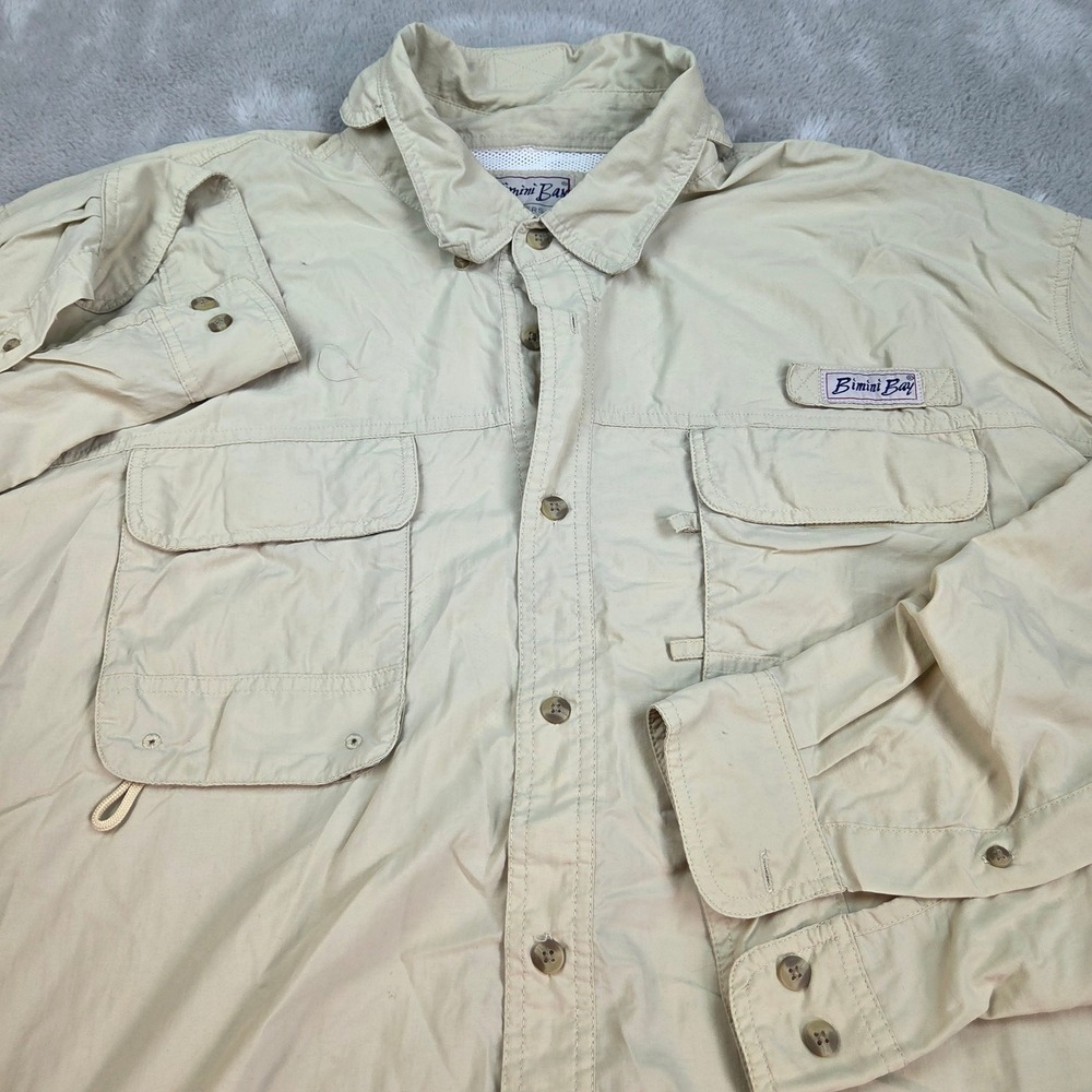 Bimini Bay Fishing Shirt Mens 3XL Long Sleeve Vented Back Utility Pocket Beige